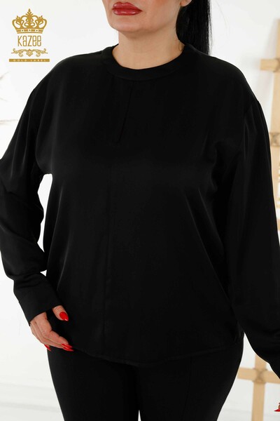 Wholesale Women's Shirt - Sleeve Button Detailed - Black - 20376 | KAZEE - 3