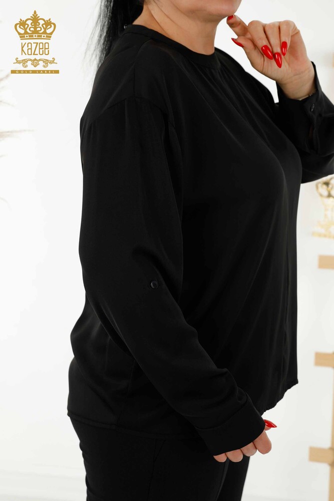 Wholesale Women's Shirt - Sleeve Button Detailed - Black - 20376 | KAZEE - 7