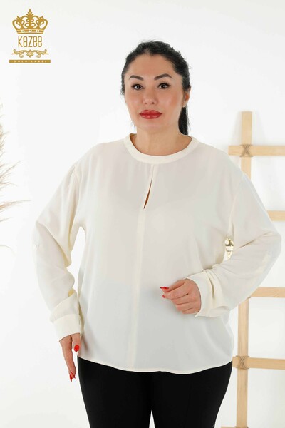 Kazee - Wholesale Women's Shirt - Sleeve - Button Detailed - Ecru - 20376 | KAZEE