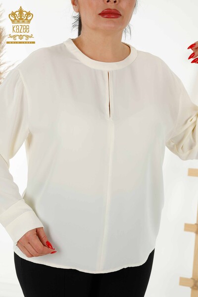 Kazee - Wholesale Women's Shirt - Sleeve - Button Detailed - Ecru - 20376 | KAZEE (1)