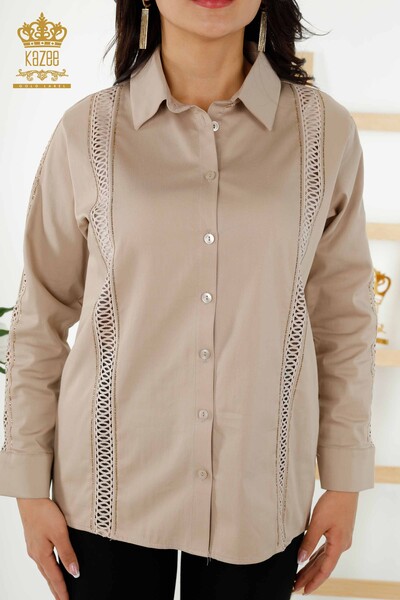 Wholesale Women's Shirt - Sleeve Detailed - Beige - 20247 | KAZEE - Thumbnail