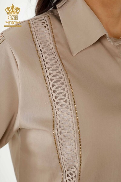 Wholesale Women's Shirt - Sleeve Detailed - Beige - 20247 | KAZEE - Thumbnail