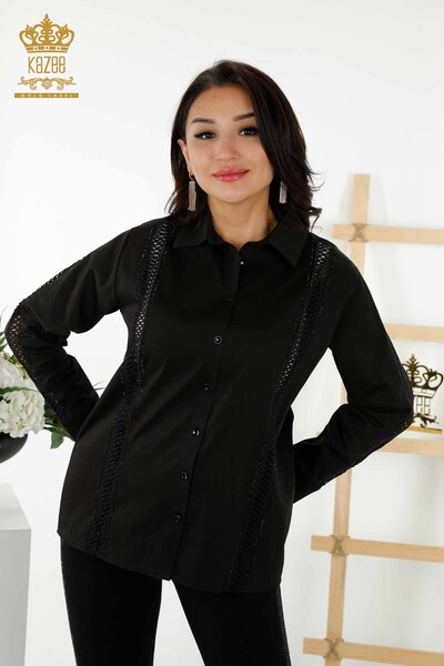 Wholesale Women's Shirt - Sleeve Detailed - Black - 20247 | KAZEE - Thumbnail