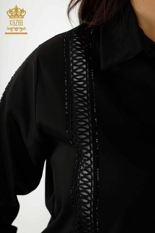 Wholesale Women's Shirt - Sleeve Detailed - Black - 20247 | KAZEE