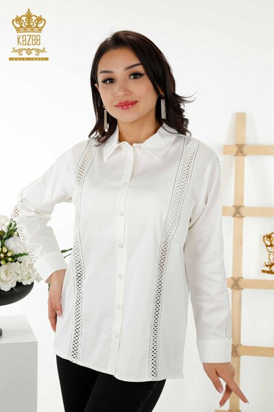 Wholesale Women's Shirt - Sleeve Detailed - Ecru - 20247 | KAZEE - Thumbnail