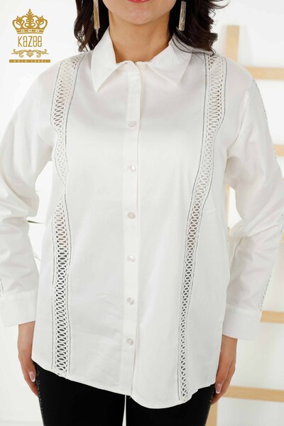 Wholesale Women's Shirt - Sleeve Detailed - Ecru - 20247 | KAZEE - Thumbnail