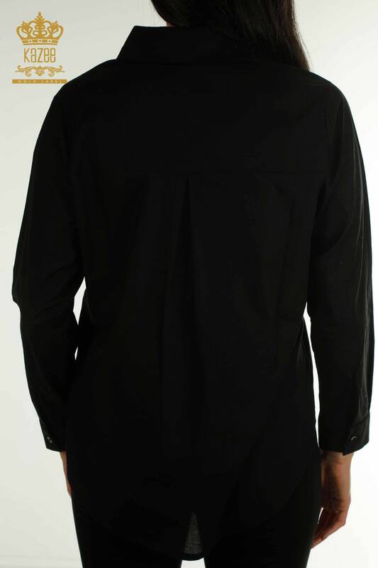 Wholesale Women's Shirt Stone Embroidered Black - 20477 | KAZEE