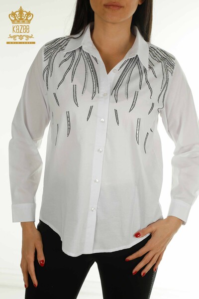 Wholesale Women's Shirt Stone Embroidered White - 20477 | KAZEE - Kazee (1)