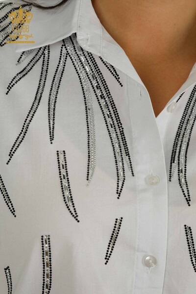Wholesale Women's Shirt Stone Embroidered White - 20477 | KAZEE - Thumbnail (2)