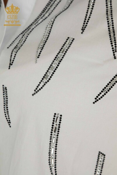 Wholesale Women's Shirt Stone Embroidered White - 20477 | KAZEE - Thumbnail