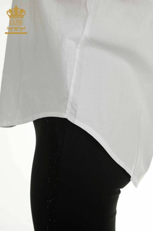 Wholesale Women's Shirt Stone Embroidered White - 20477 | KAZEE
