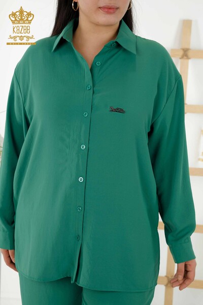 Wholesale Women's Shirt Suit - Back Button Detailed - Khaki - 20320 | KAZEE - Thumbnail (2)