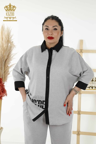 Kazee - Wholesale Women's Shirt Suit - Patterned - Gray - 20332 | KAZEE (1)