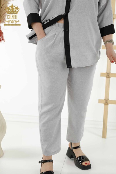 Wholesale Women's Shirt Suit - Patterned - Gray - 20332 | KAZEE - 9
