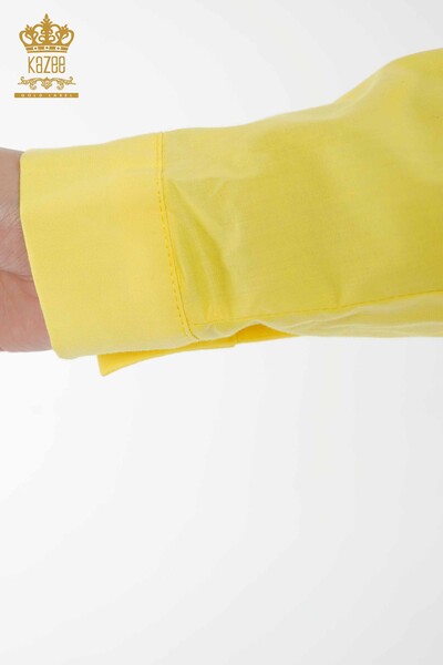 Wholesale Women's Shirt With Text Detailed Yellow - 20097 | KAZEE - Thumbnail