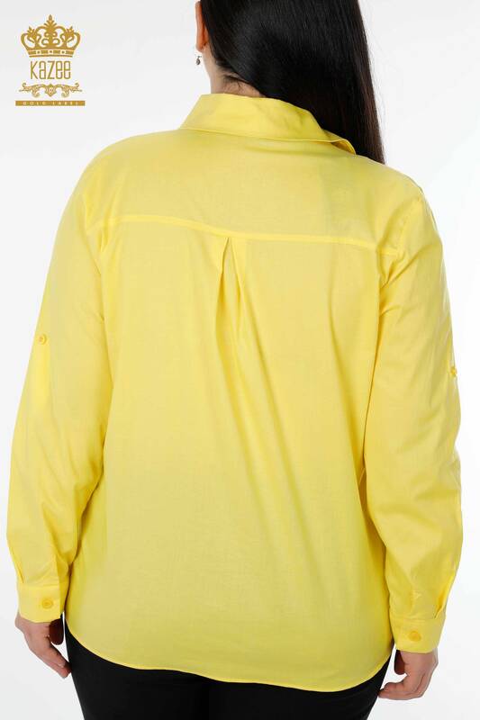 Wholesale Women's Shirt With Text Detailed Yellow - 20097 | KAZEE