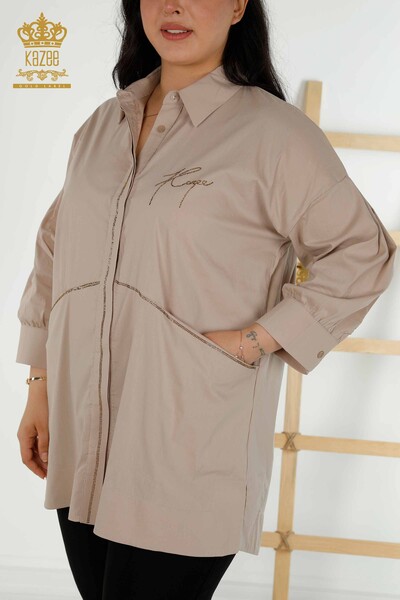 Wholesale Women's Shirt - Two Pockets - Beige - 20220 | KAZEE - Thumbnail