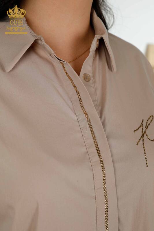 Wholesale Women's Shirt - Two Pockets - Beige - 20220 | KAZEE