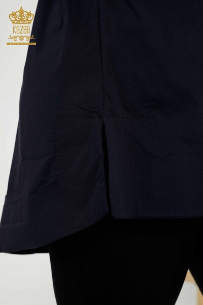 Wholesale Women's Shirt - Two Pockets - Navy Blue - 20220 | KAZEE - Thumbnail