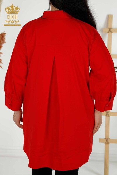 Wholesale Women's Shirt - Two Pockets - Pomegranate Blossom - 20220 | KAZEE - Thumbnail