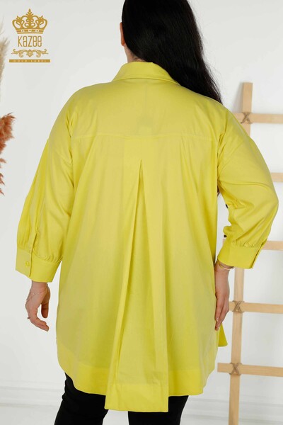 Wholesale Women's Shirt - Two Pockets - Yellow - 20220 | KAZEE - Thumbnail