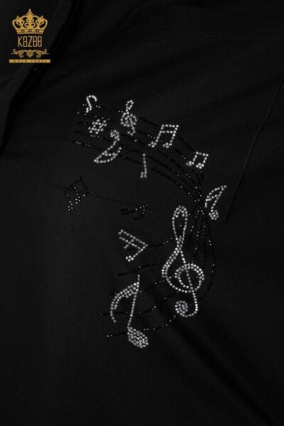 Wholesale Women's Shirt With Asymmetric Cut Pattern Stones Cotton - 20102 | KAZEE - Thumbnail (2)