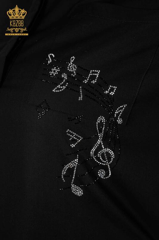 Wholesale Women's Shirt With Asymmetric Cut Pattern Stones Cotton - 20102 | KAZEE