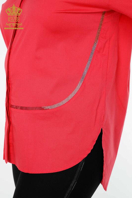 Wholesale Women's Shirt Back Patterned Fuchsia - 20006 | KAZEE