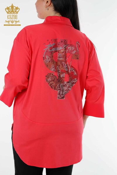 Wholesale Women's Shirt Back Patterned Fuchsia - 20006 | KAZEE - Thumbnail