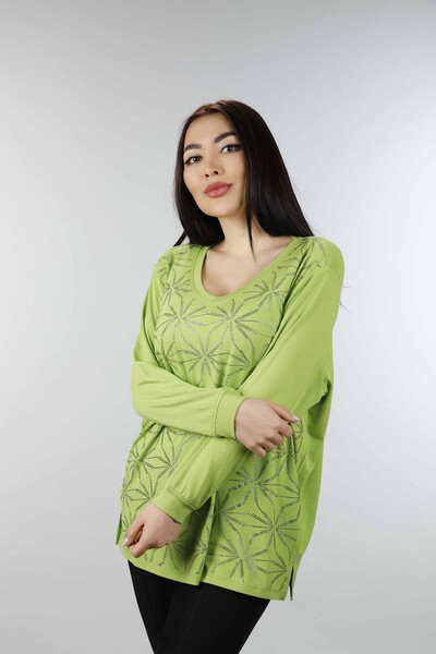 Wholesale Women's Shirt Floral Patterned Slit Detailed - 77925 | KAZEE - Thumbnail (2)