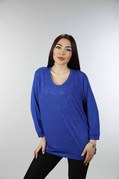 Wholesale Women's Shirt Floral Patterned Slit Detailed - 77925 | KAZEE - Thumbnail