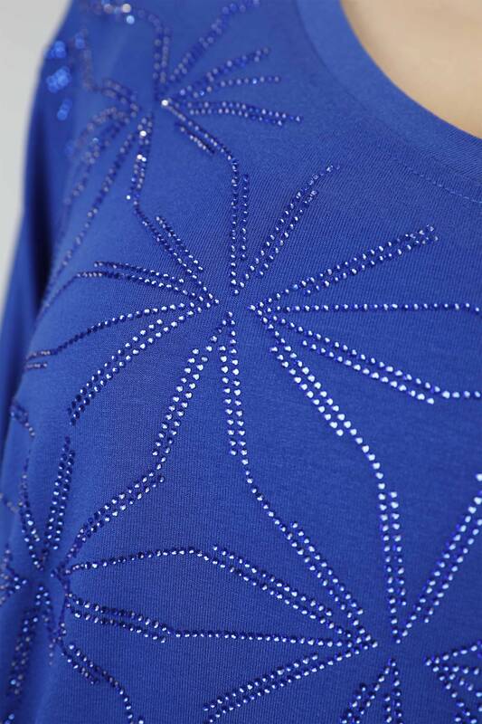 Wholesale Women's Shirt Floral Patterned Slit Detailed - 77925 | KAZEE
