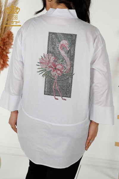 Wholesale Women's Shirt Stone Embroidered White - 20031 | KAZEE - Thumbnail