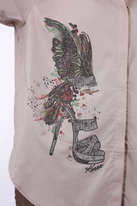 Wholesale Women's Shirts With Butterfly Pattern Oversize Stones - 20066 | KAZEE
