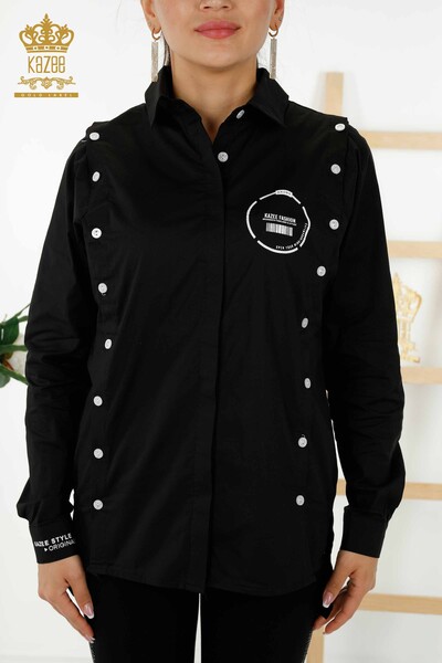 Wholesale Women's Shirt - Button Detailed - Black - 20328 | KAZEE - Kazee (1)