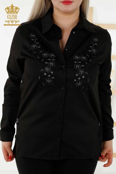 Wholesale Women's Shirt - Button Detailed - Black - 20395 | KAZEE - Thumbnail