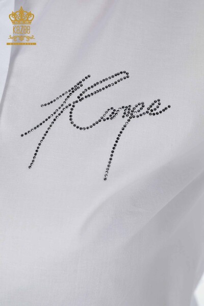 Wholesale Women's Shirt Colored Patterned White - 20085 | KAZEE - Thumbnail