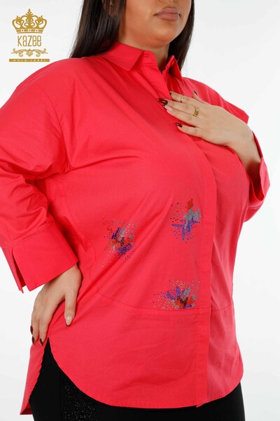 Kazee - Wholesale Women's Shirt Colored Stone Embroidered Back Patterned Cotton - 20064 | KAZEE (1)