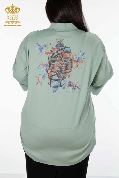 Wholesale Women's Shirt Colored Stone Embroidered Back Patterned Cotton - 20064 | KAZEE - Thumbnail