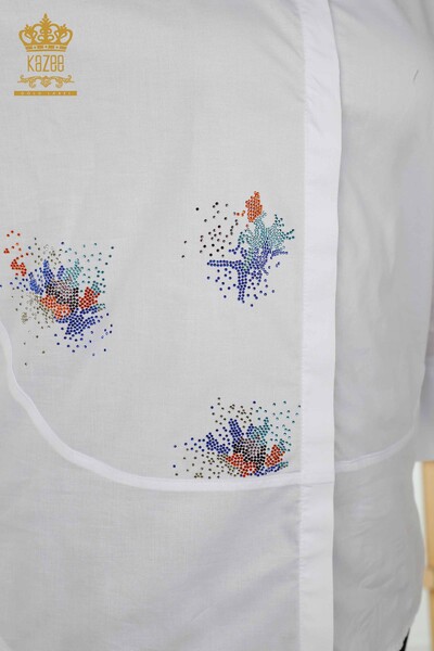 Wholesale Women's Shirt Colored Stone Embroidered White - 20064 | KAZEE - Thumbnail (2)