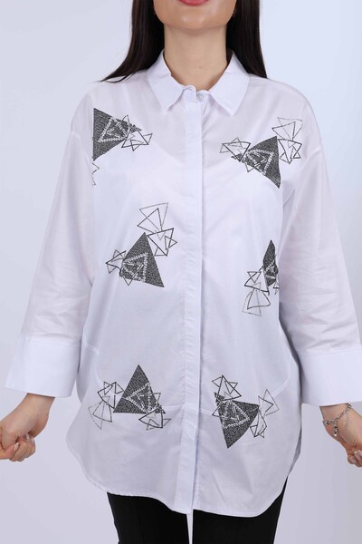 Wholesale Women's Shirt Cotton Crystal Stone Pattern - 20105 | KAZEE - Thumbnail