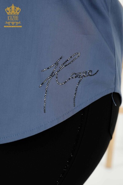 Wholesale Women's Shirt - Crystal Stone Embroidered - Indigo - 20239 | KAZEE - Thumbnail