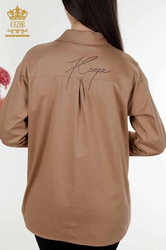 Wholesale Women's Shirt Crystal Stone Embroidered Mink - 20250 | KAZEE