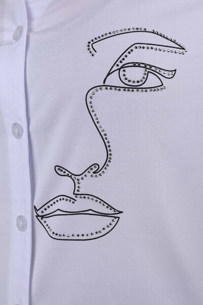 Wholesale Women's Shirt Face Printed Stone Embroidery Embroidered - 20094 | KAZEE - Thumbnail