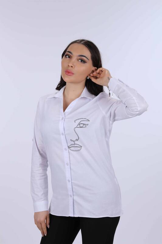 Wholesale Women's Shirt Face Printed Stone Embroidery Embroidered - 20094 | KAZEE