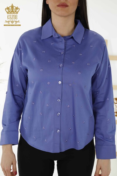 Wholesale Women's Shirt - Flower Embroidered - Lilac - 20254 | KAZEE - Thumbnail