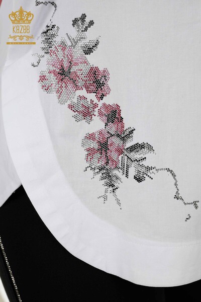 Wholesale Women's Shirt Flower Embroidered White - 20112 | KAZEE - Thumbnail