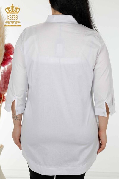 Wholesale Women's Shirt Flower Embroidered White - 20112 | KAZEE - Thumbnail