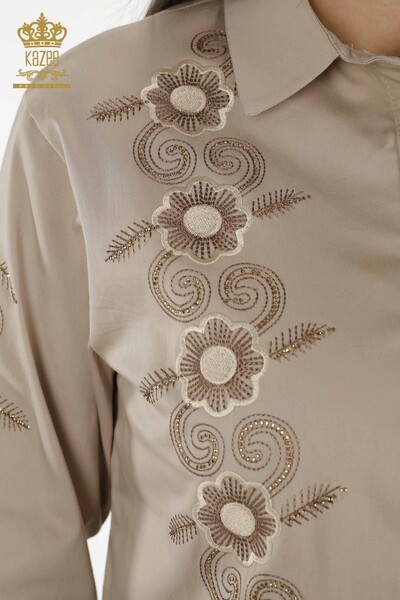 Wholesale Women's Shirt - Floral Pattern - Beige - 20246 | KAZEE - 3