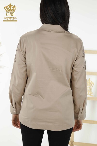 Wholesale Women's Shirt - Floral Pattern - Beige - 20246 | KAZEE - 9